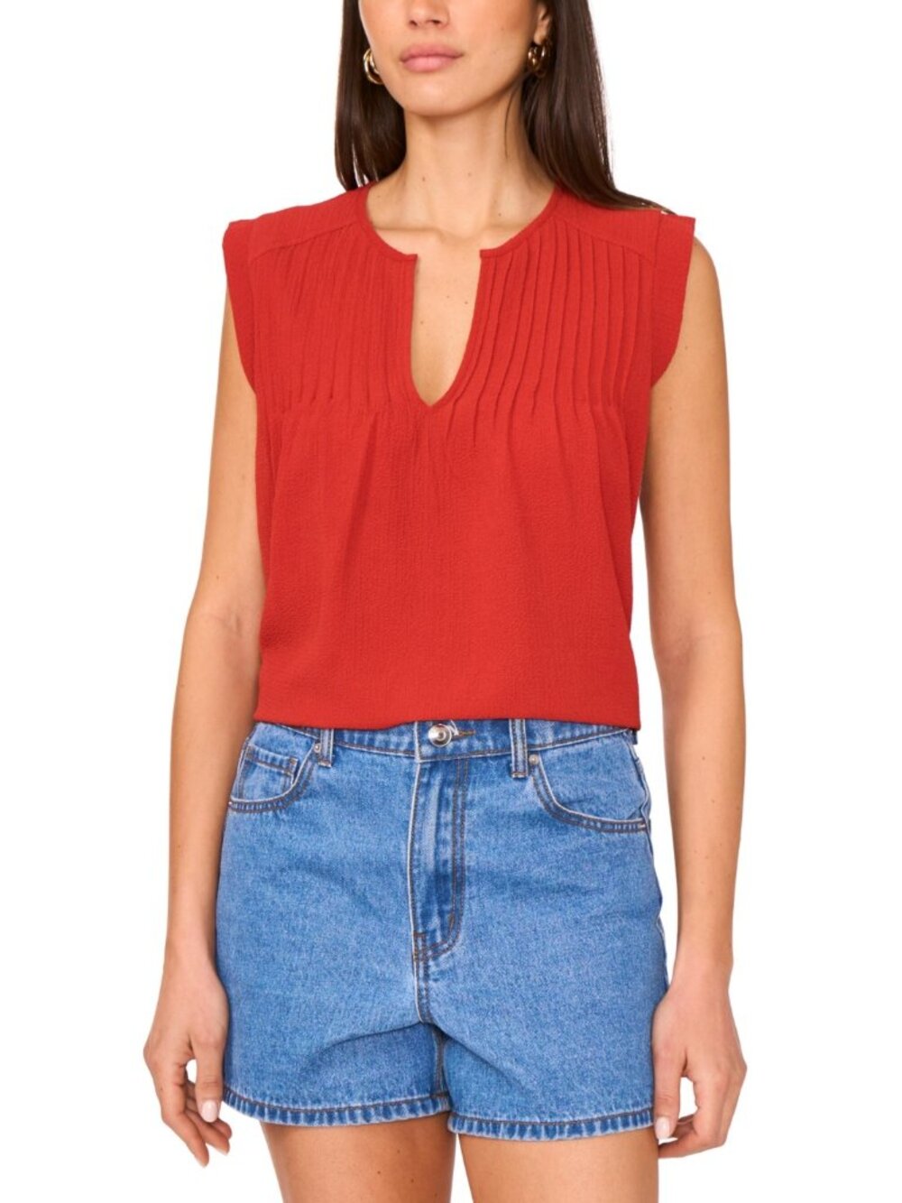 NWT! Vince Camuto Pleated Sleeveless Blouse Chili Size:L